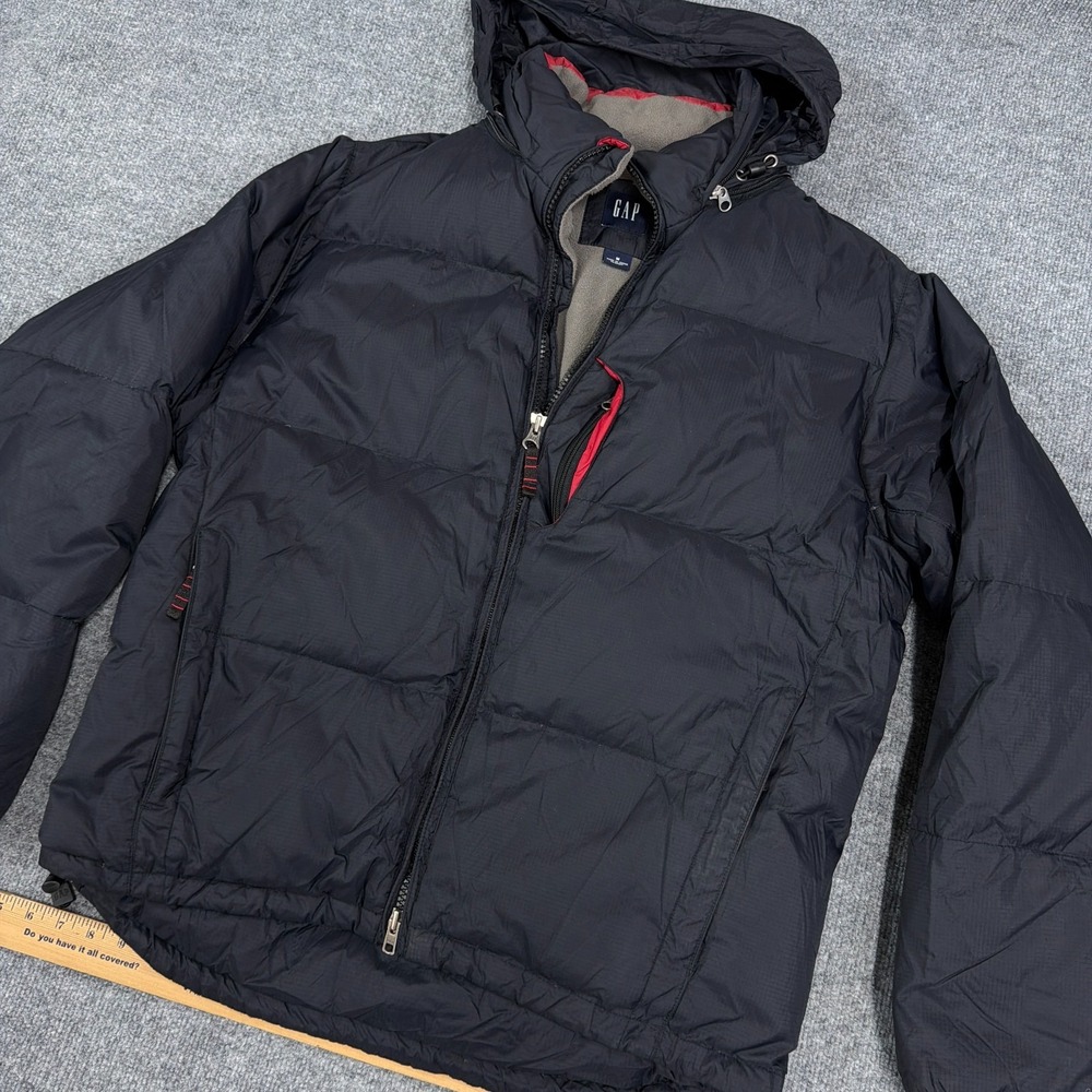 Vintage Gap Puffer Jacket Men Medium Black Down Ripstop Full Zip Hood Y2K